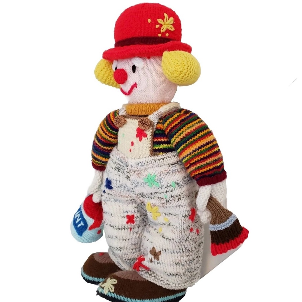 VINTAGE Jean Greenhowe Handmade Knitted Clown Doll Painter